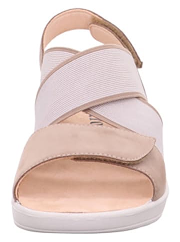 Legero Skórzane sandały "Fly" w kolorze beżowym na koturnie