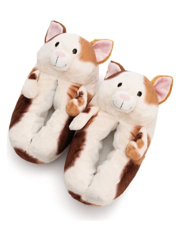 NICI Hausschuhe "Katze Calico" in Hellbraun/ Creme