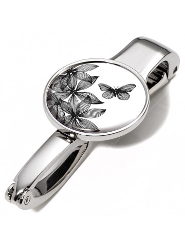 Troika Handtasclip "Black Flowers" wit/zwart - (B)3,7 x (H)14 x (D)7 cm