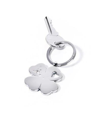 Troika Sleutelhanger "Klavertje" met Swarovski kristallen zilverkleurig