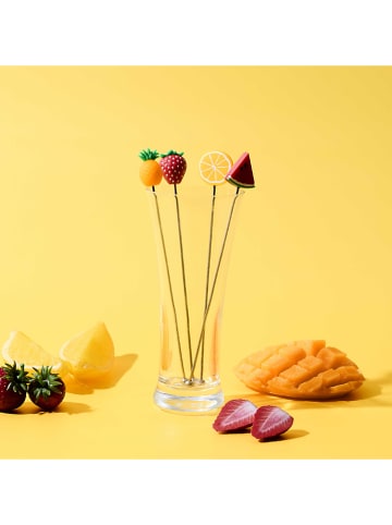 Garden Spirit 4-delige set: cocktailstokjes zilverkleurig/meerkleurig - (H)18,5 cm