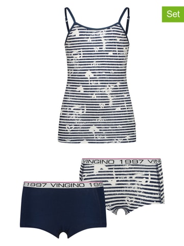 Vingino 3-delige ondergoedset donkerblauw/wit