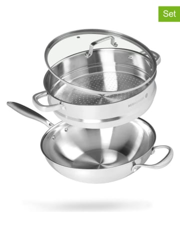 Reishunger 3tlg. Set: Edelstahl-Wokpfanne - Ø 30 cm