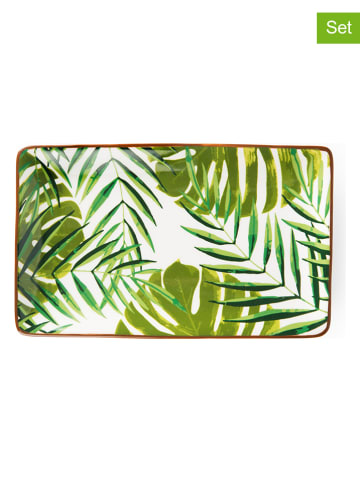 Trendy Kitchen by EXCÉLSA 6er-Set: Servierplatten "Foliage" in Grün/ Weiß - (L)20 x (B)12 cm