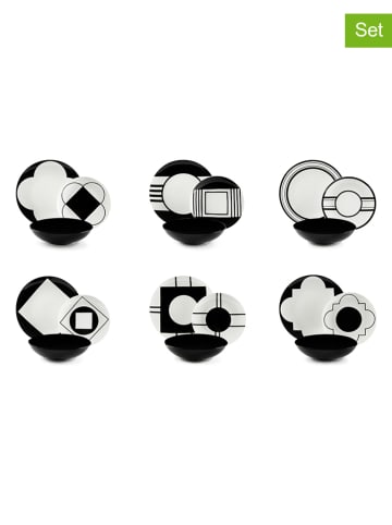 Trendy Kitchen by EXCÉLSA 18-częściowy zestaw talerzy "Agora" w kolorze czarno-białym
