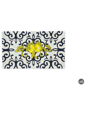 Trendy Kitchen by EXCÉLSA 6-delige set: serveerborden "Amalfi" donkerblauw/geel-(B)25 x (H)2,5 x (D)15 cm
