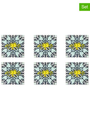 Trendy Kitchen by EXCÉLSA 6-delige set: dinerborden "Amalfi" turquoise/geel - (B)24 x (H)2,5 x (D)24 cm