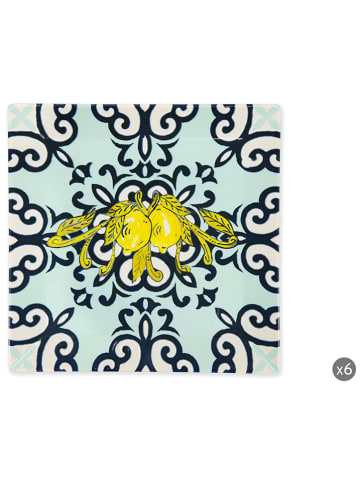 Trendy Kitchen by EXCÉLSA 6-delige set: dinerborden "Amalfi" turquoise/geel - (B)24 x (H)2,5 x (D)24 cm