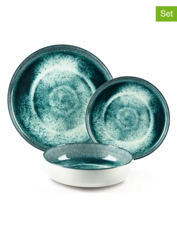 Trendy Kitchen by EXCÉLSA 12-częściowy zestaw talerzy "Atena" w kolorze turkusowym