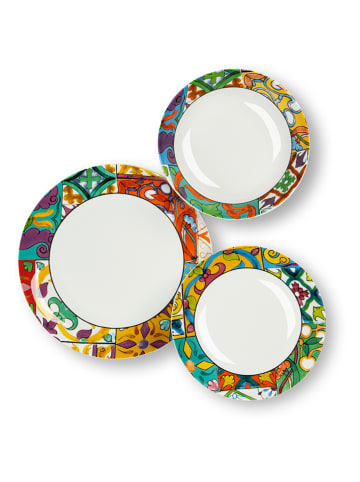 Trendy Kitchen by EXCÉLSA 12-częściowy zestaw talerzy "Belem" w kolorze białym ze wzorem