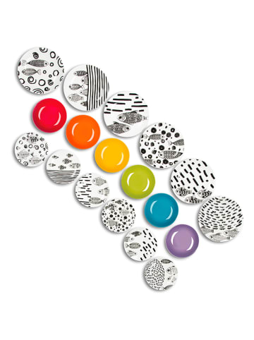 Trendy Kitchen by EXCÉLSA 18-delig tafelservies "Fishes" zwart/wit/meerkleurig