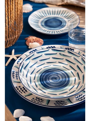 Trendy Kitchen by EXCÉLSA 18-częściowy zestaw talerzy "Mediterraneo" w kolorze biało-niebieskim