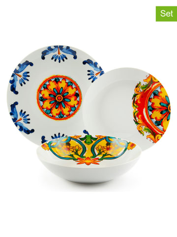 Trendy Kitchen by EXCÉLSA 18-delig tafelservies "Messina" wit/blauw/rood