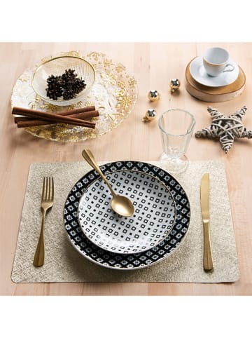 Trendy Kitchen by EXCÉLSA 18-częściowy zestaw talerzy "Monochrome" w kolorze złoto-czarno-białym