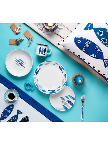 Trendy Kitchen by EXCÉLSA 18-częściowy zestaw talerzy "North Sea" w kolorze biało-niebieskim