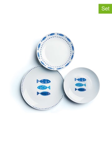 Trendy Kitchen by EXCÉLSA 18-delig tafelservies wit/blauw