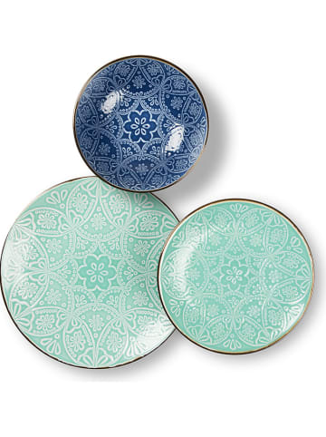 Trendy Kitchen by EXCÉLSA 18-częściowy zestaw talerzy "Versailles" w kolorze błękitno-niebieskim