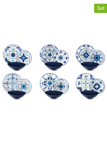 Trendy Kitchen by EXCÉLSA 18-delig tafelservies "Vietri" blauw/wit