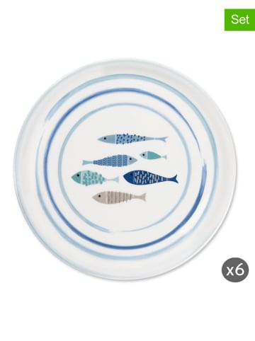 Trendy Kitchen by EXCÉLSA 6-delige set: pizzaborden "North Sea" wit/blauw - Ø 31 cm