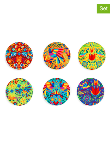 Trendy Kitchen by EXCÉLSA 6-delige set: onderzetters "Mexican Flowers" meerkleurig - Ø 11 cm