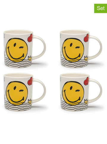 Trendy Kitchen by EXCÉLSA 4er-Set: Tassen "Smiley World" in Weiß/ Gelb - 300 ml