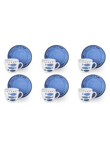 Trendy Kitchen by EXCÉLSA Filiżanki (6 szt.) "Ocean" w kolorze biało-niebieskim do kawy - 70 ml