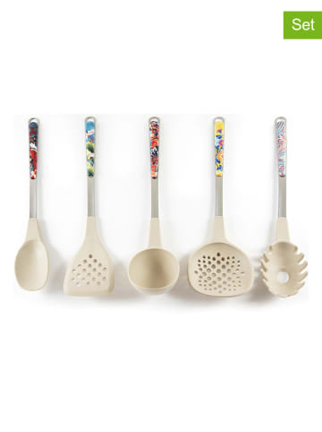 Trendy Kitchen by EXCÉLSA 5tlg. Kochbesteck-Set "Kimono" in Grau/ Beige - (H)31 cm