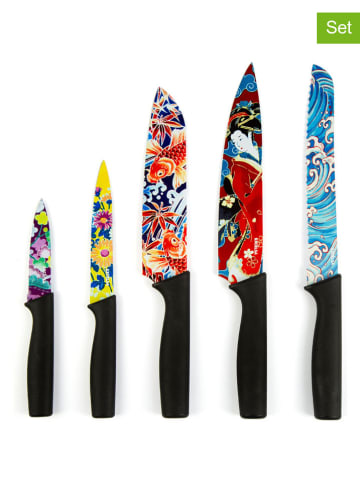 Trendy Kitchen by EXCÉLSA 5tlg. Küchenmesser-Set "Kimono" in Schwarz/ Bunt