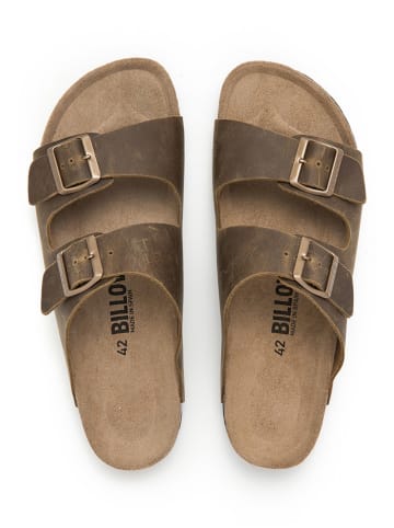 billowy Leder-Pantoletten in Khaki