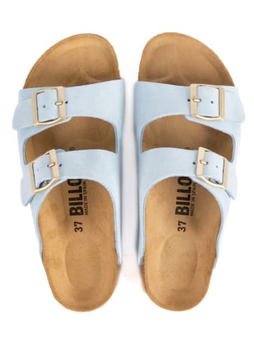 billowy Leder-Pantoletten in Hellblau