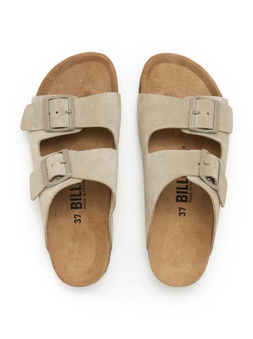 billowy Leder-Pantoletten in Khaki