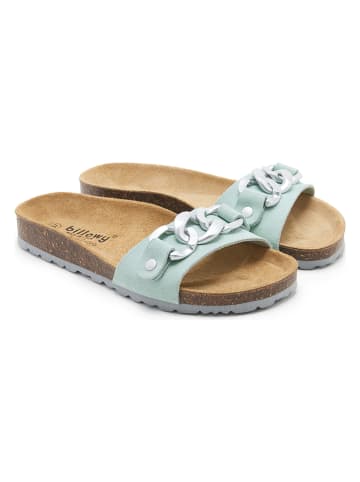 billowy Leder-Pantoletten in Hellblau