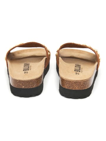 billowy Leren slippers lichtbruin