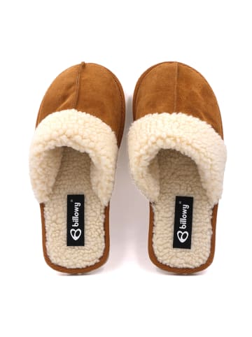 billowy Leder-Hausschuhe in Braun