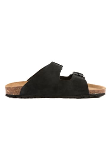 billowy Leder-Pantoletten in Schwarz