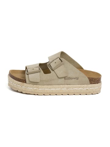 billowy Leder-Pantoletten in Khaki
