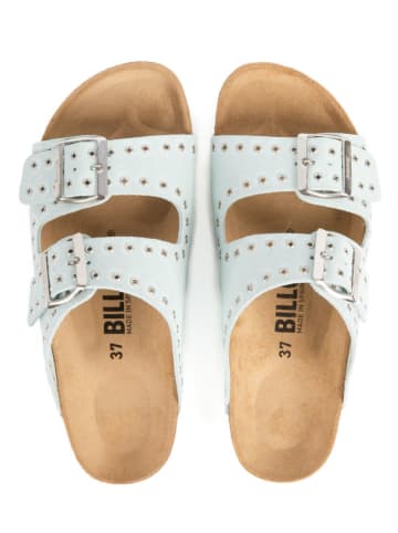 billowy Leder-Pantoletten in Hellblau