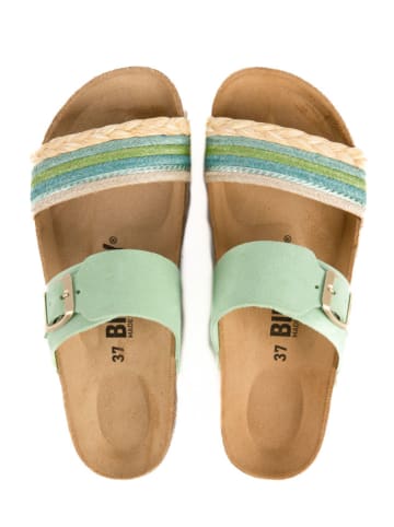 billowy Leder-Pantoletten in Grün