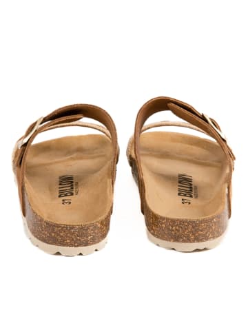 billowy Leder-Pantoletten in Hellbraun