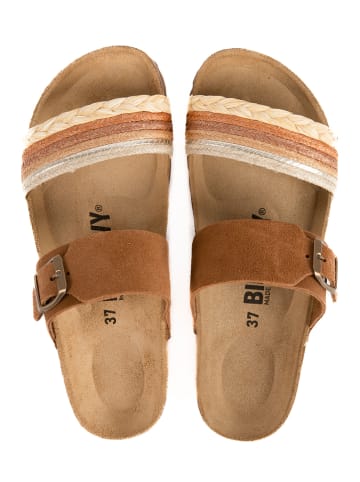 billowy Leren slippers lichtbruin