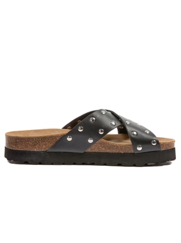 billowy Leder-Pantoletten in Schwarz