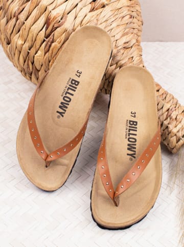 billowy Leren teenslippers lichtbruin