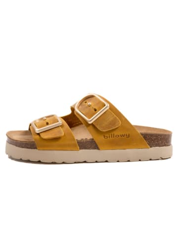 billowy Leder-Pantoletten in Gelb