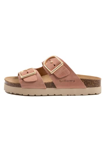 billowy Leder-Pantoletten in Rosa