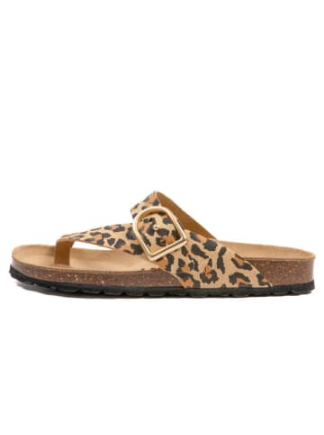 billowy Leder-Zehentrenner in Braun/ Beige