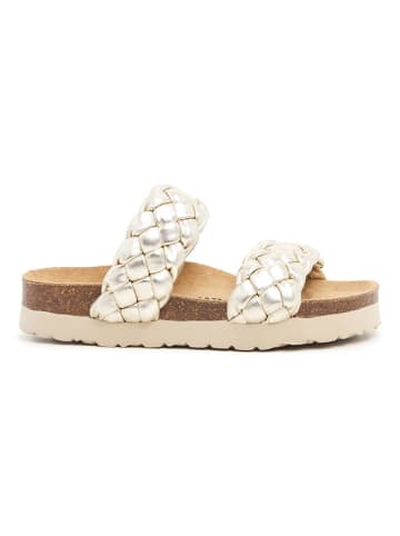 billowy Leder-Pantoletten in Gold