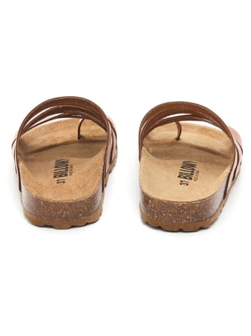 billowy Leder-Zehentrenner in Hellbraun