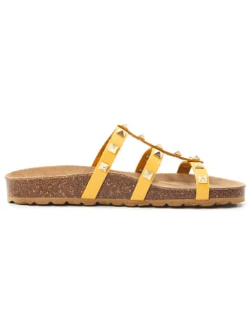 billowy Leder-Pantoletten in Gelb