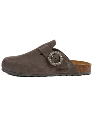 billowy Leder-Clogs in Anthrazit