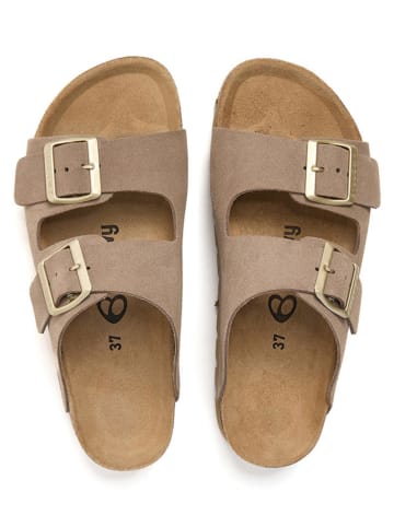 billowy Leder-Pantoletten in Beige